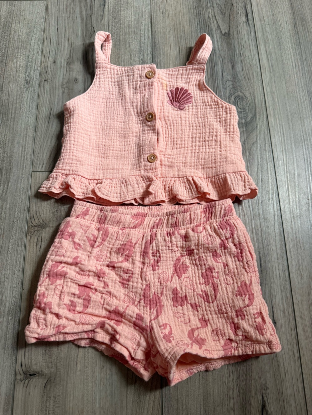 Disney Ariel Pink Cotton Girl's Tank & Shorts Set Size 3T
